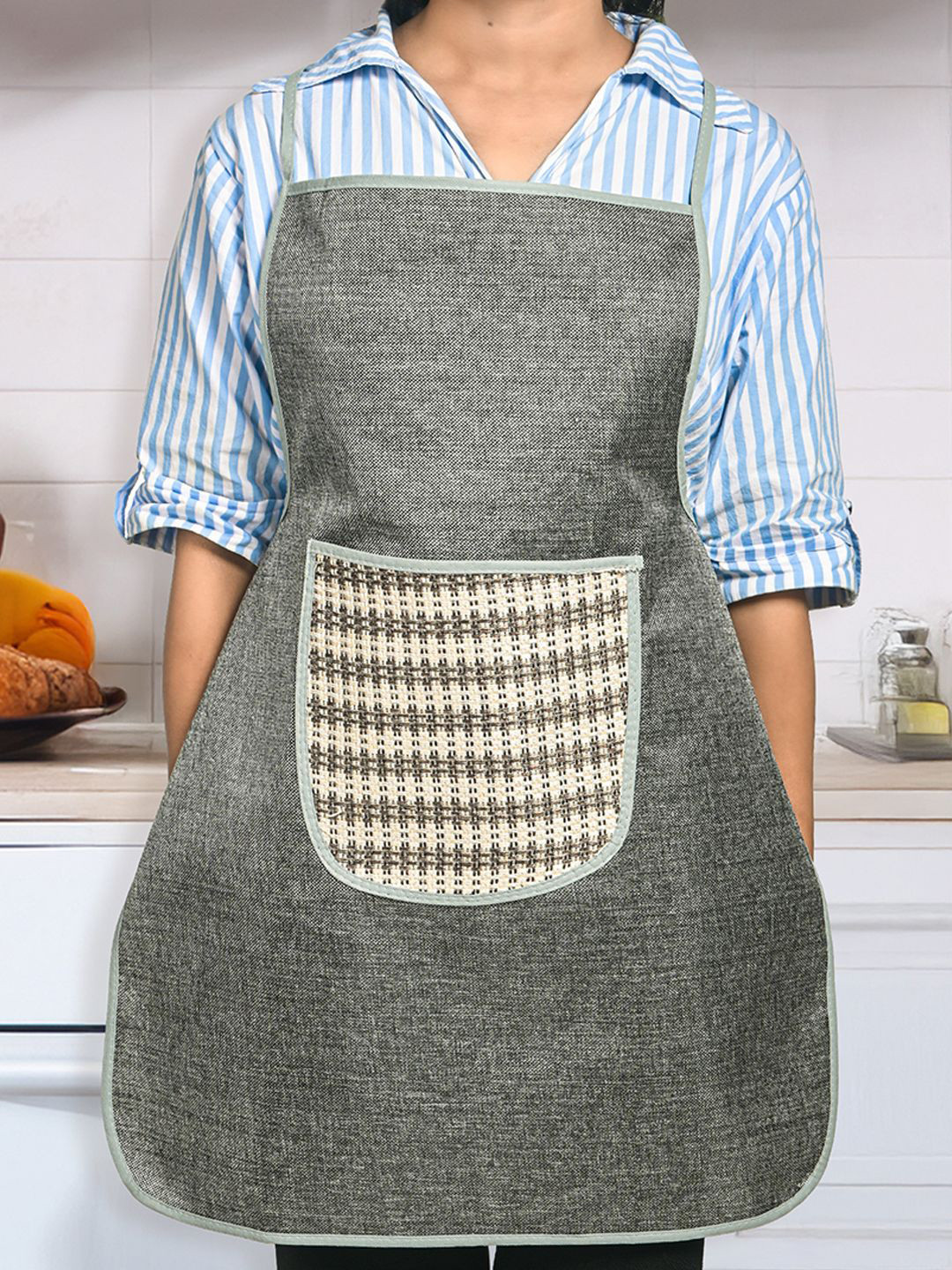 Kuber Industries Grey Waterproof Aprons With Big FrontPocket