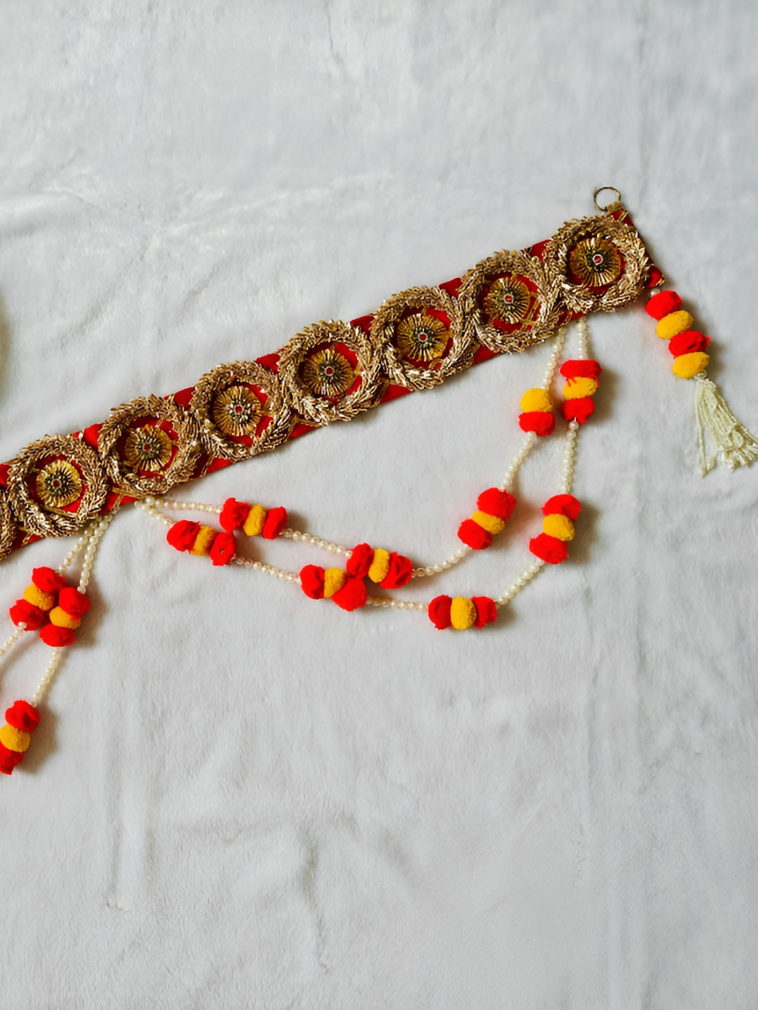 Nutts Red & Yellow Lace Chudi With Pompom Bandhanwar Festive Decor