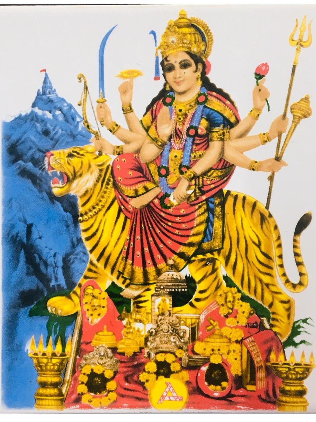 SHOP BY ROOM Devi Amba Ceramic Ethnic Motifs Glossy Pooja Room Spiritual Wall Decor-6In