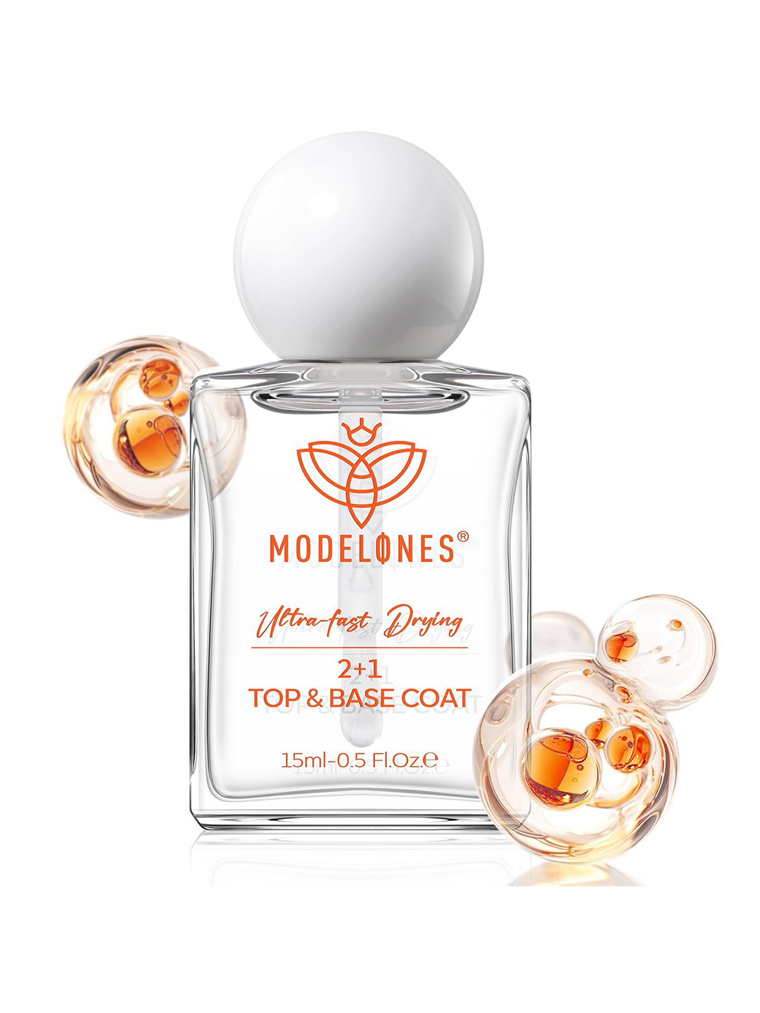 Modelones 3-In-One Top Coat & Base Coat Nail Polish- 15 ml- Clear