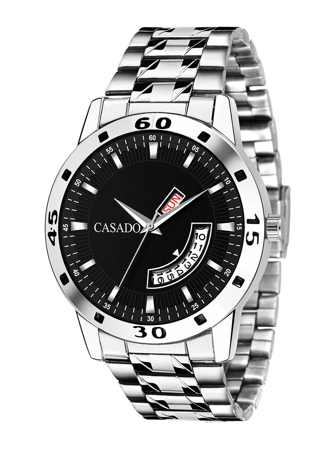 CASADO Men Round Dial & Stainless Steel Straps Analogue Watch CSD-344-BLK-SIL-DD