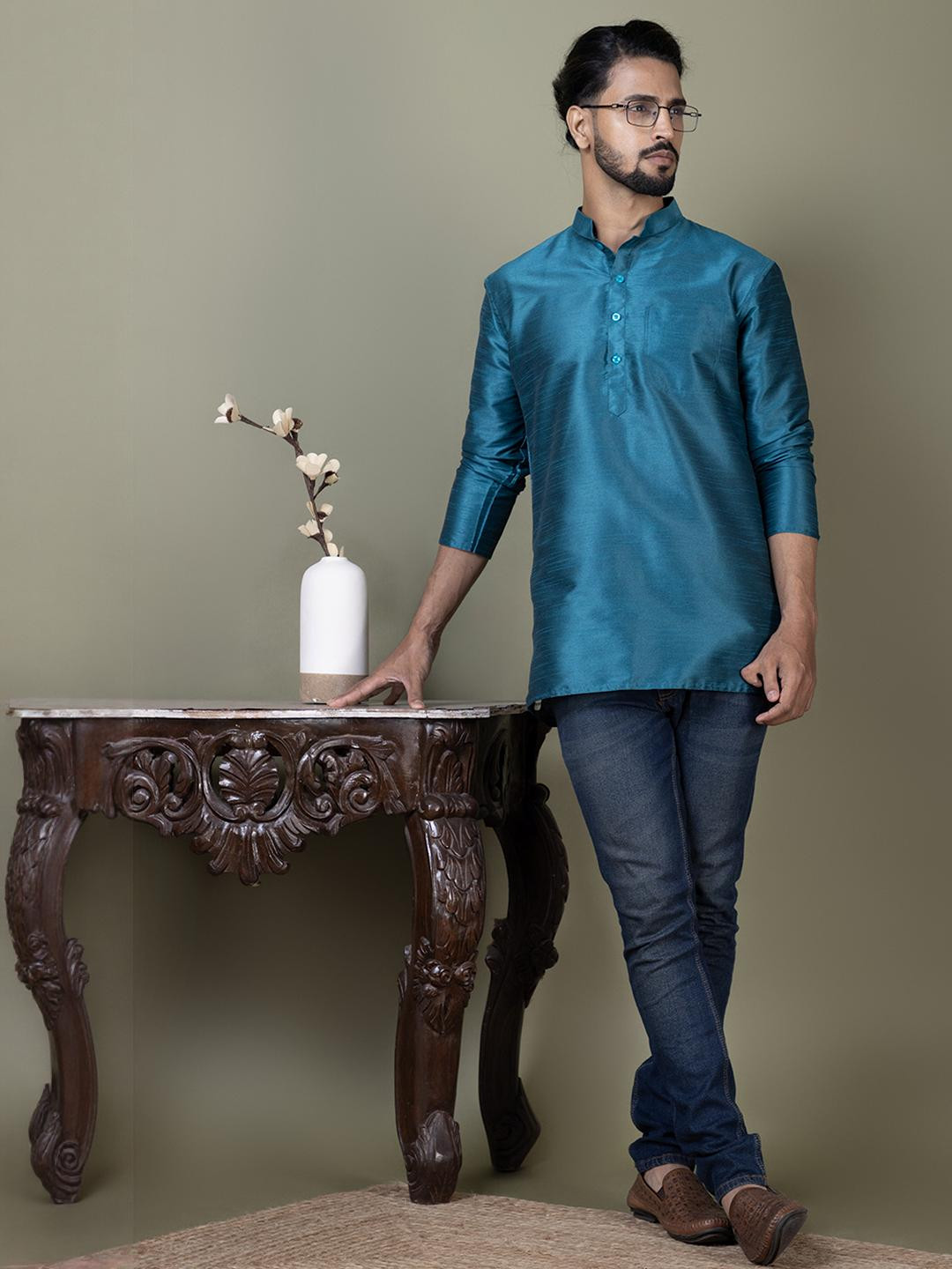 PulseIQ Men Dupion Silk Straight Kurtas