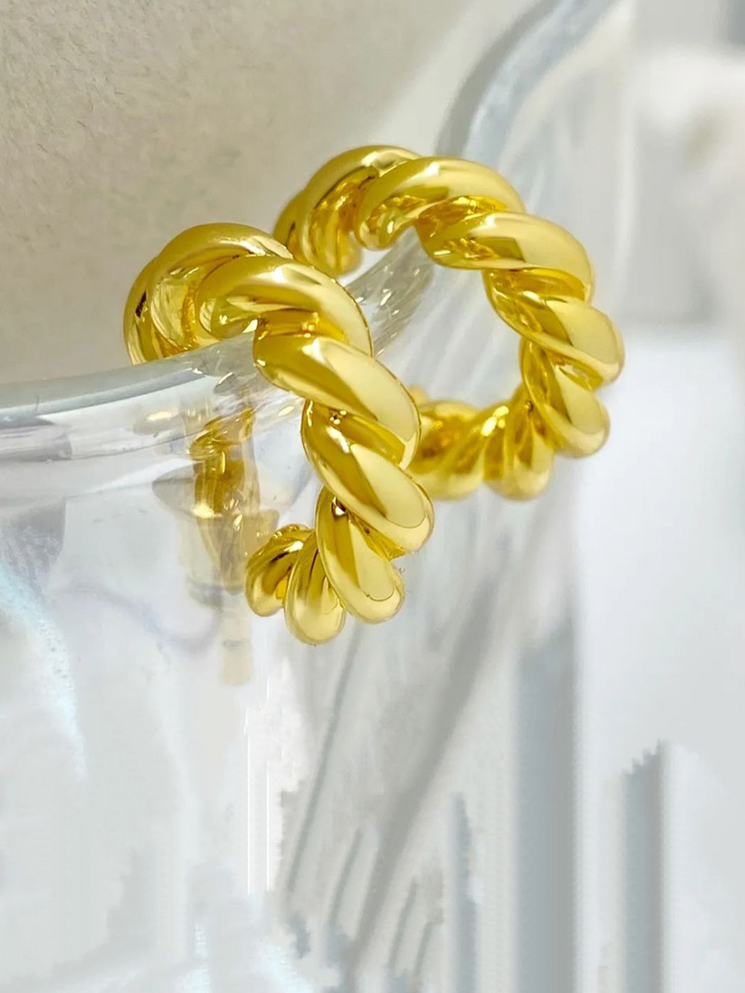 V FASHION JEWELLERY Stainless Steel Gold-Plated Crescent Shaped Half-Hoop Earrings