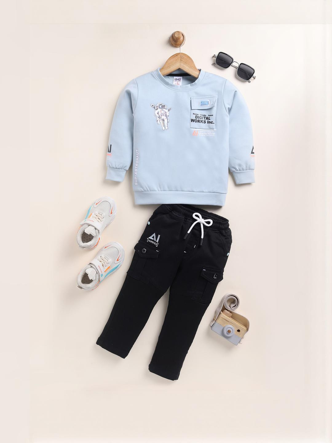 UNO KIDS Boys Blue Pure Cotton Clothing Set