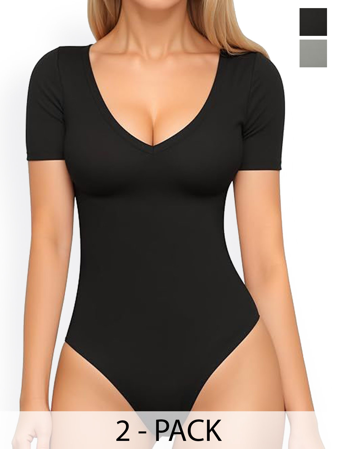 ZEROZABAR Pack Of 2 V-Neck Short-Sleeve Bodysuits