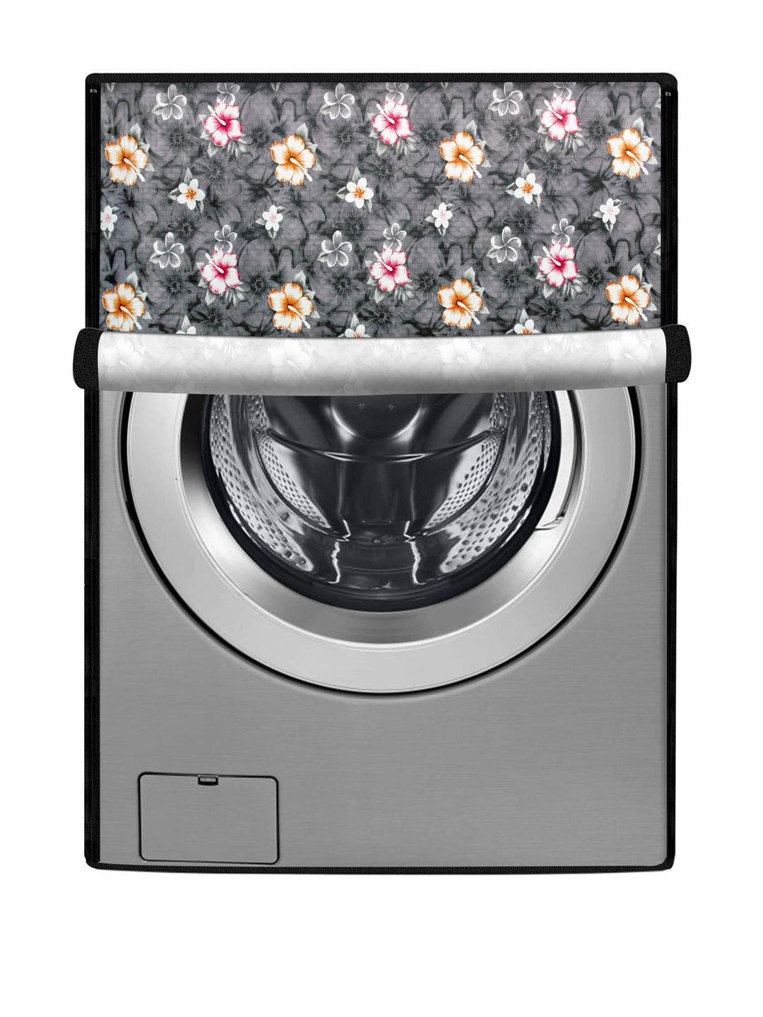 The Furnishing Tree Washing Machine Cover Floral Grey Compatible for LG 10.5 Kg Front Loading F4J8J