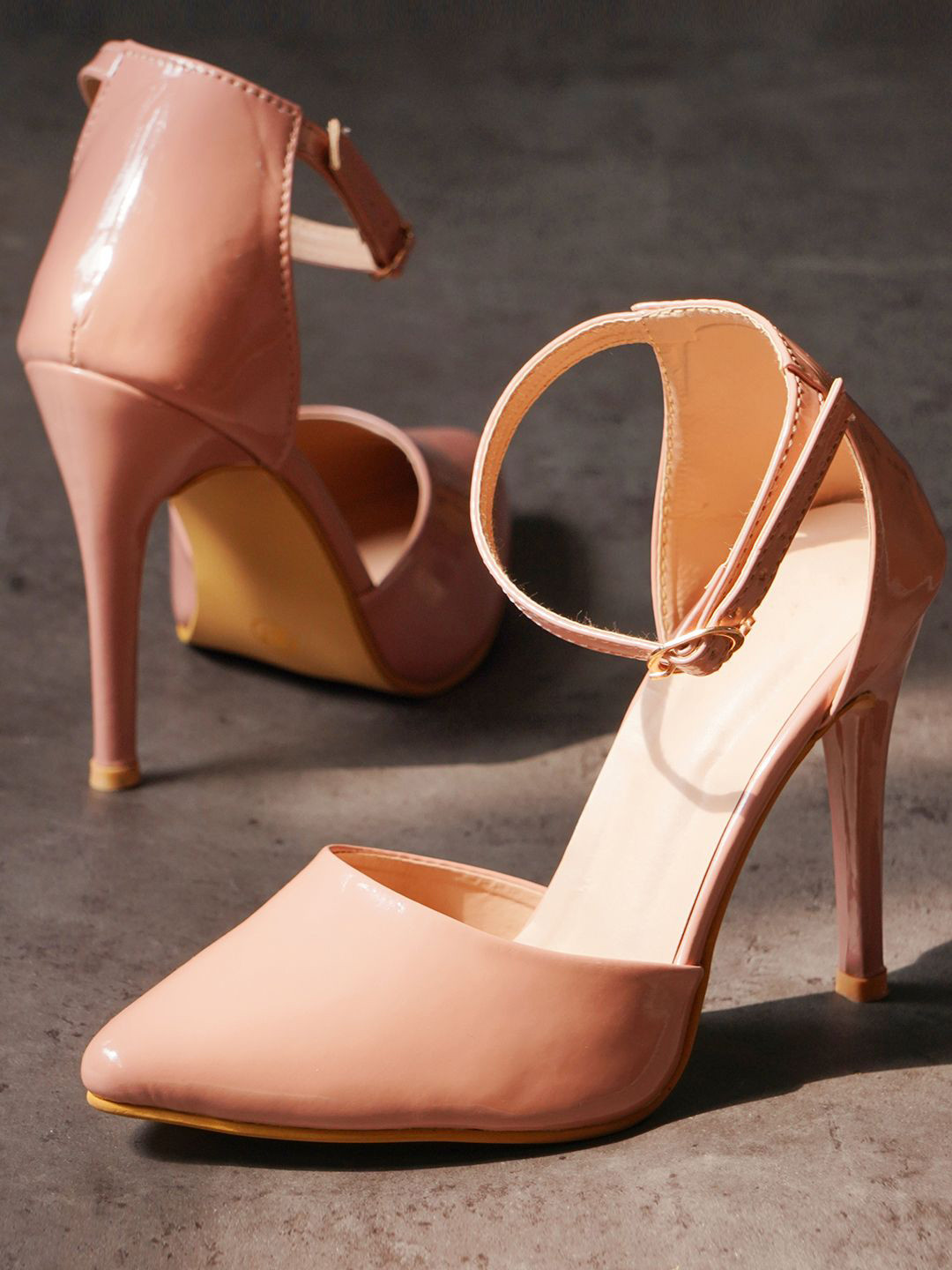 JM Looks  Women Kitten Heel Mules Pointed Toe Ankle Buckle Stylish Trendy