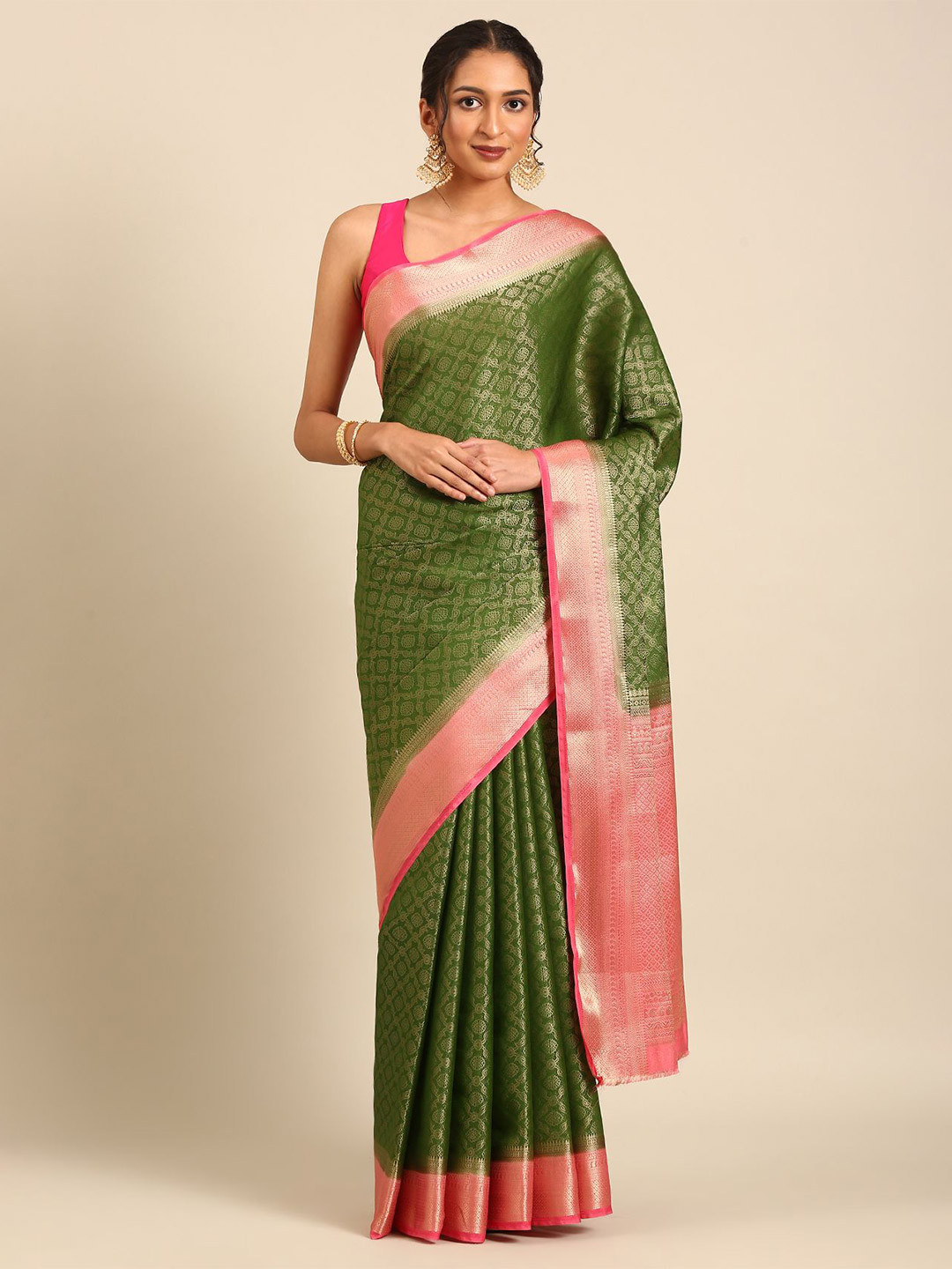 Taashi Brocade Jaal Pattern Semi Crepe Saree