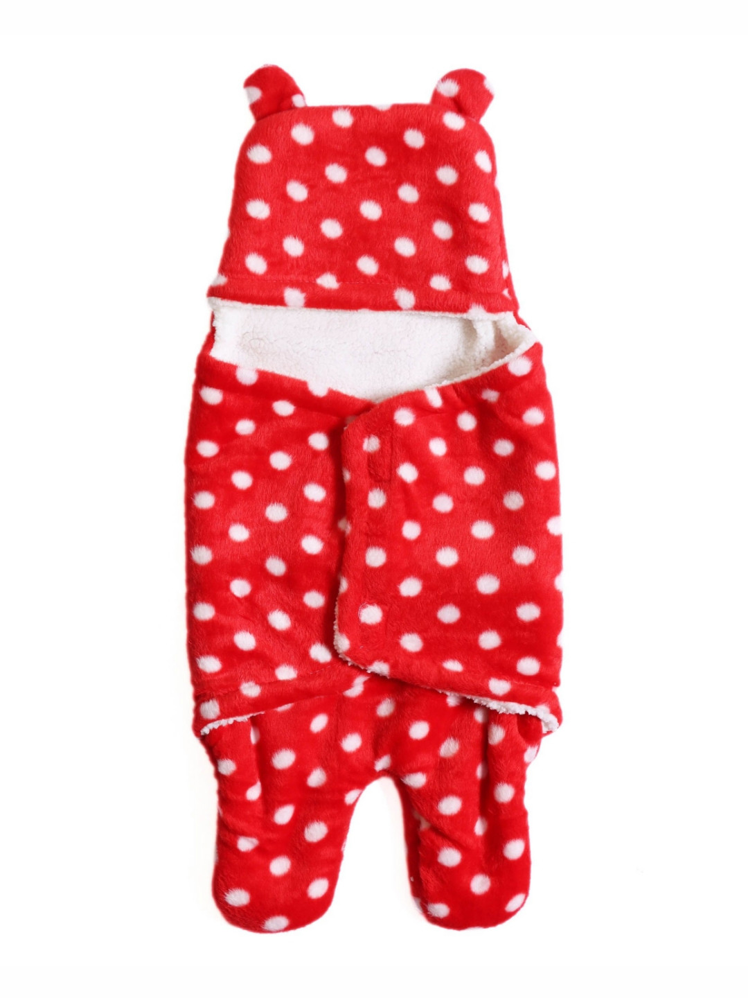 FIRST SLEEP Kids Red & White Printed AC Room 210 GSM 3 In 1 Hooded Baby Blanket