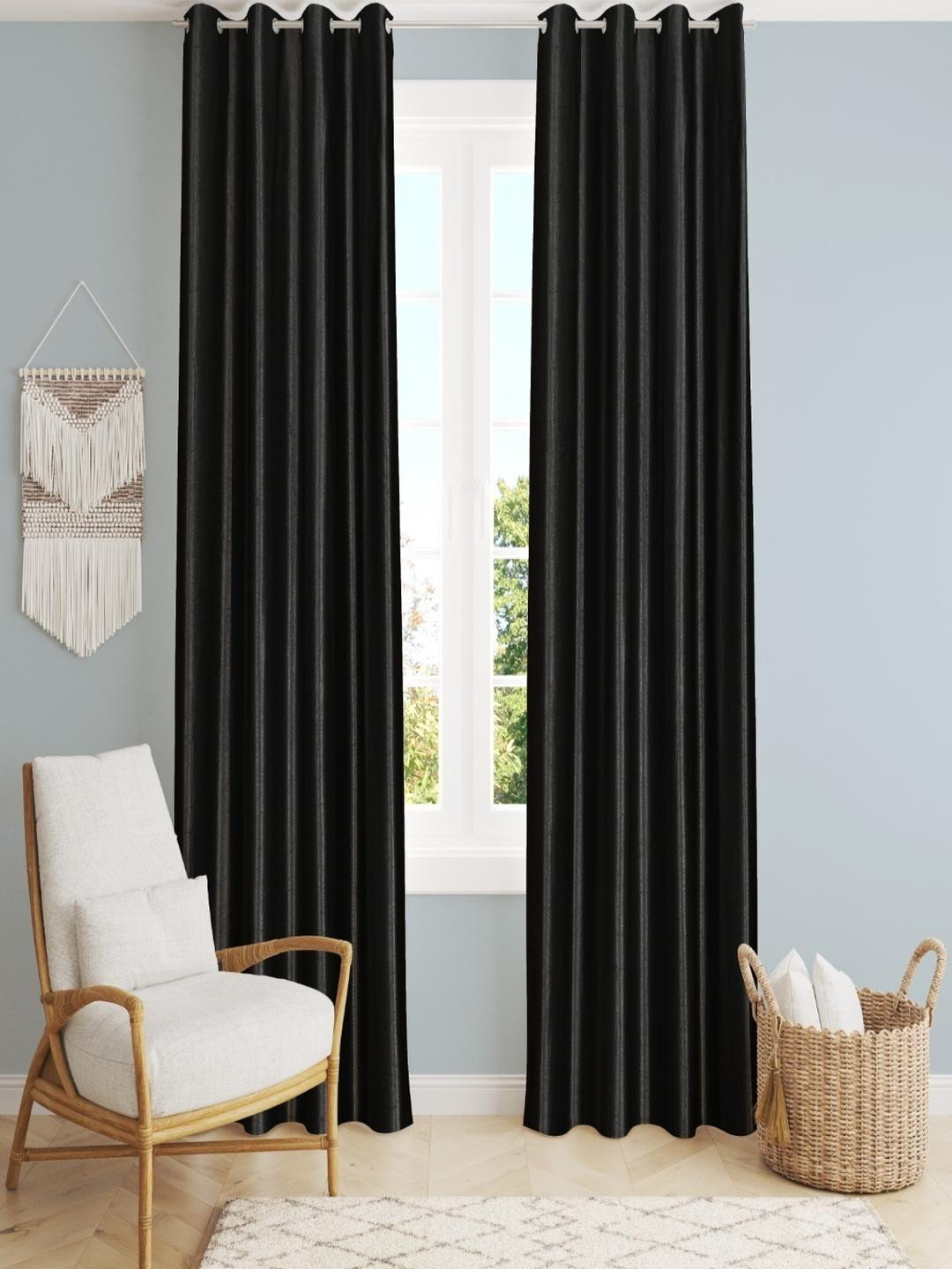 AADI TRADERS Black Polyester Long Door Curtain