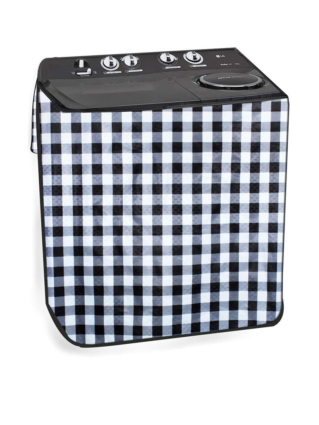 The Furnishing Tree Washing Machine Cover Gingham Pattern Black & White Compatible for Whirlpool 7K