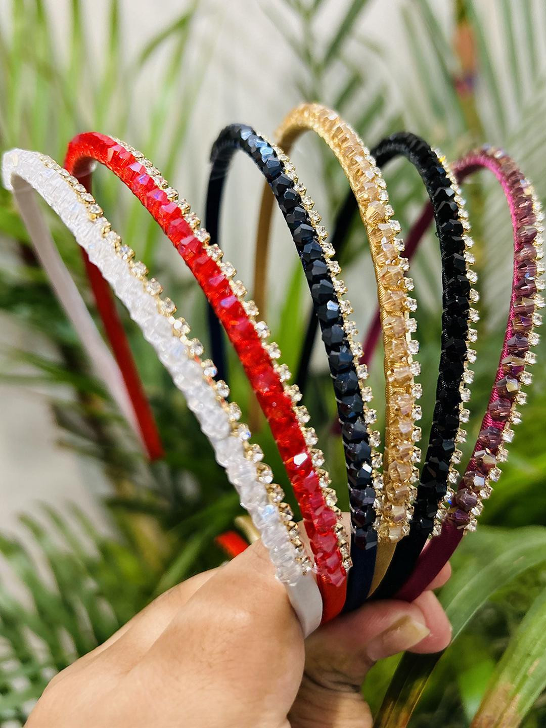 alamodey Set of 3 Crystal Beads Hairbands