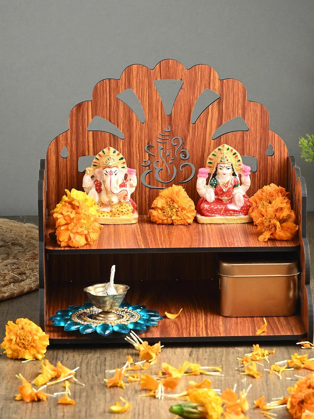 Gojeeva Brown Free Standing Without Door Home Temple