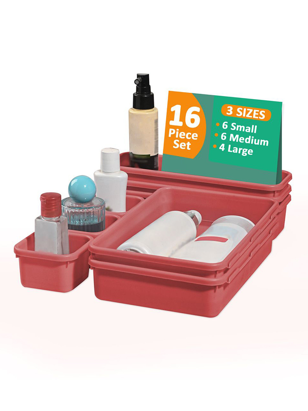 Kuber Industries Pink 16 Pieces Desk Drawer Organisers