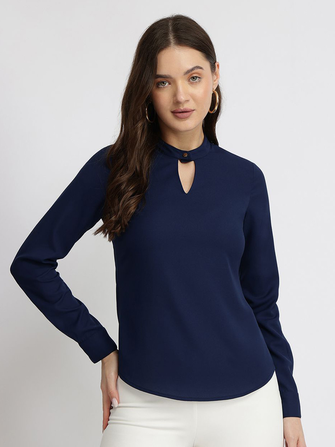FableStreet Women Keyhole Neck Long Sleeve Top