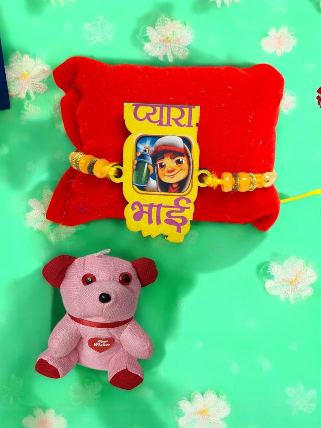 Payra Bhai Wood Rakhi Teddy Bear Greeting card n Roli