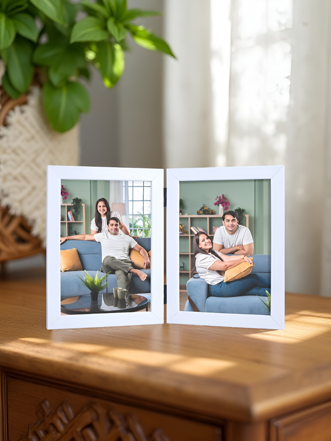 Golden Peacock White Foldable Table Photo Frame