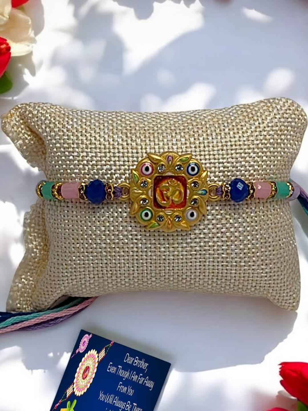 Om Designer Metal Rakhi::  Greeting card n Roli