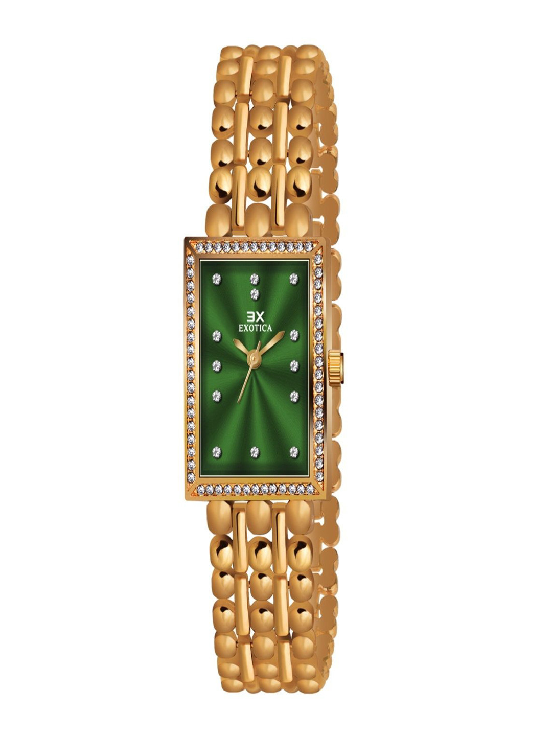 Exotica Fashion Girls Embellished Dial & Bracelet Style Straps Watch EX-2491-Gold Green