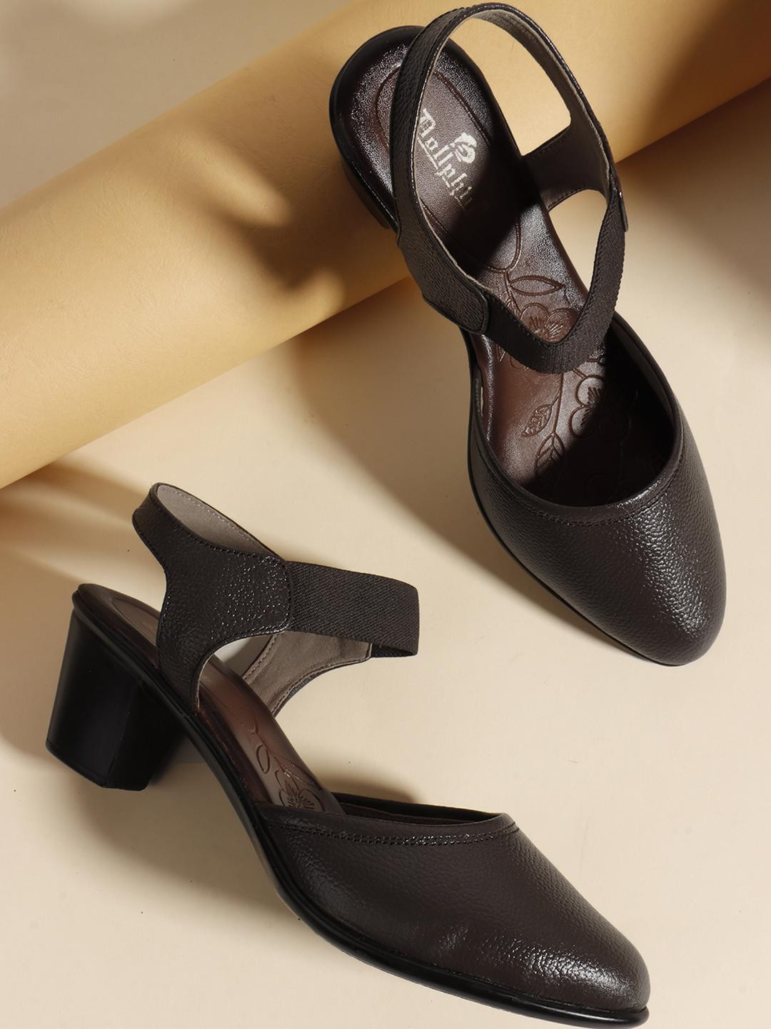 Dollphin Brown Leather Block Heels