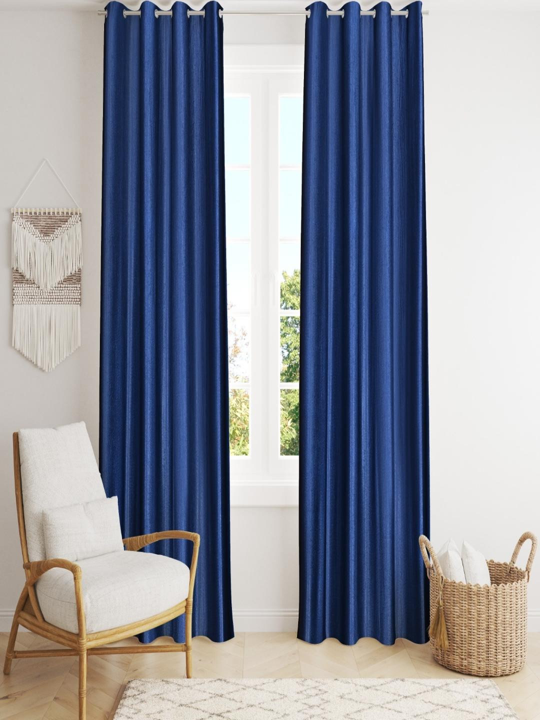AADI TRADERS Navy Blue Polyester Long Door Curtain