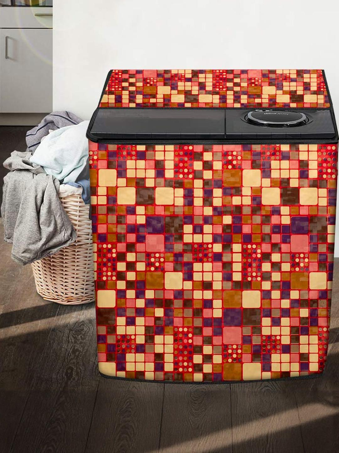 The Furnishing Tree Washing Machine Cover Abstract Pattern Brown Compatible for Whirlpool 11 Kg Sem