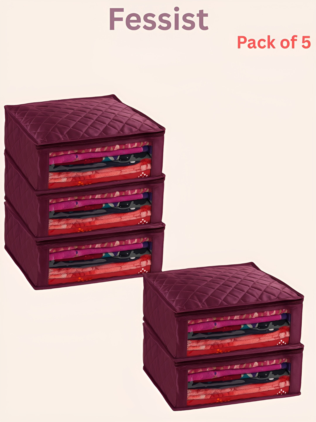 Fessist Purple 5 Pieces Satin Drawer Organisers