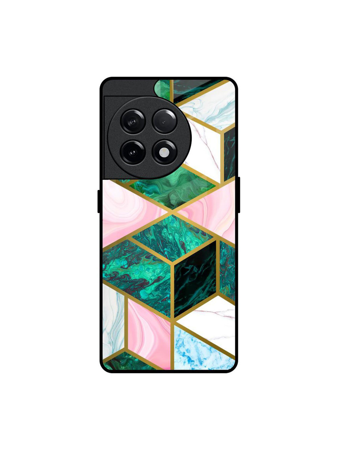 QRIOH Marble Geometric Printed Sleek & Lightweight Silicone OnePlus 11R 5G Glass Back Case