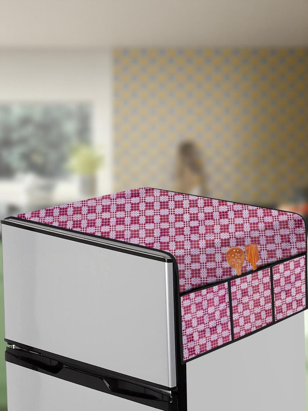 The Furnishing Tree Magenta & White Printed Fridge Top Cover