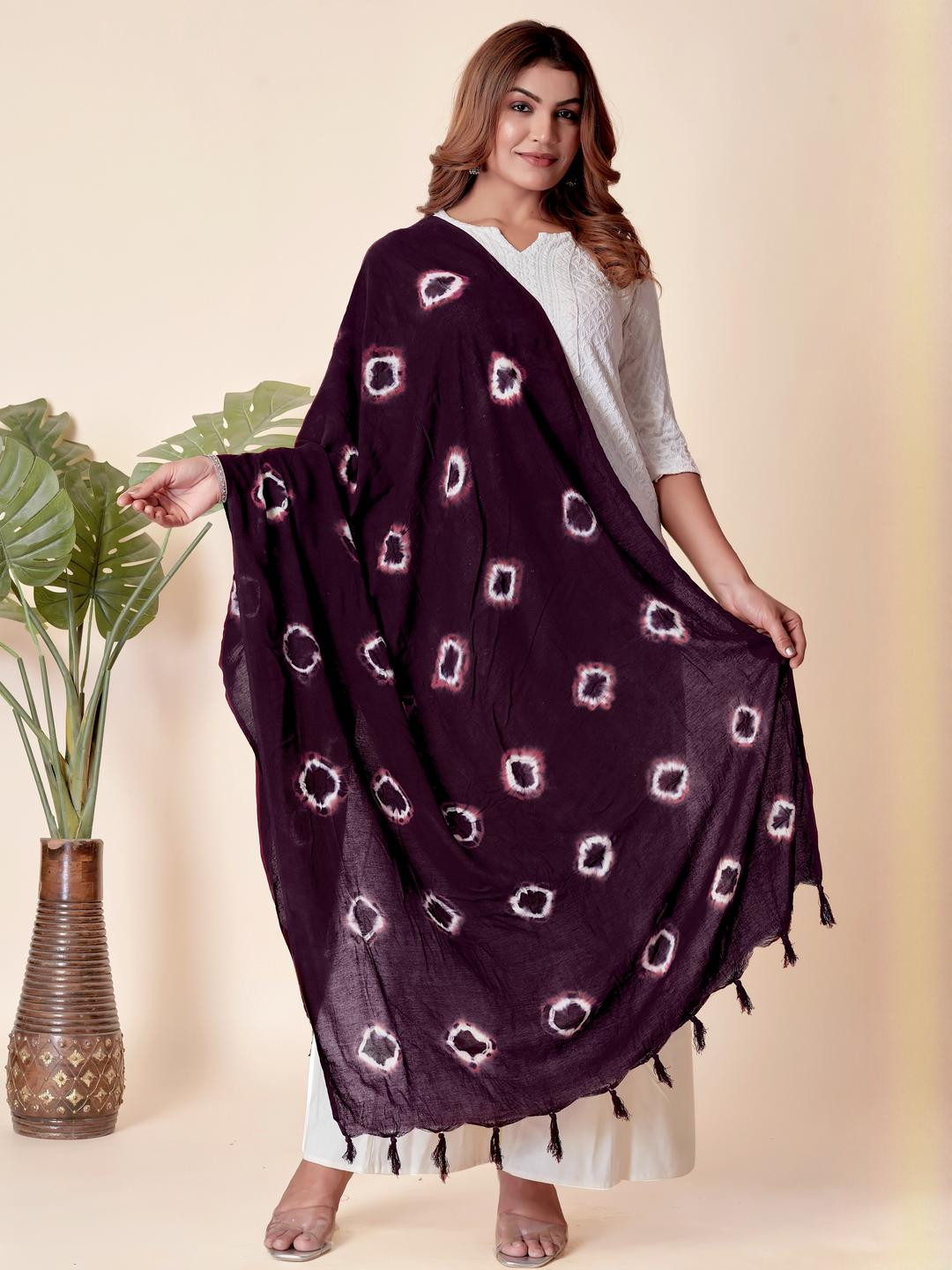 EBADAT Printed Purple Cotton Dupatta
