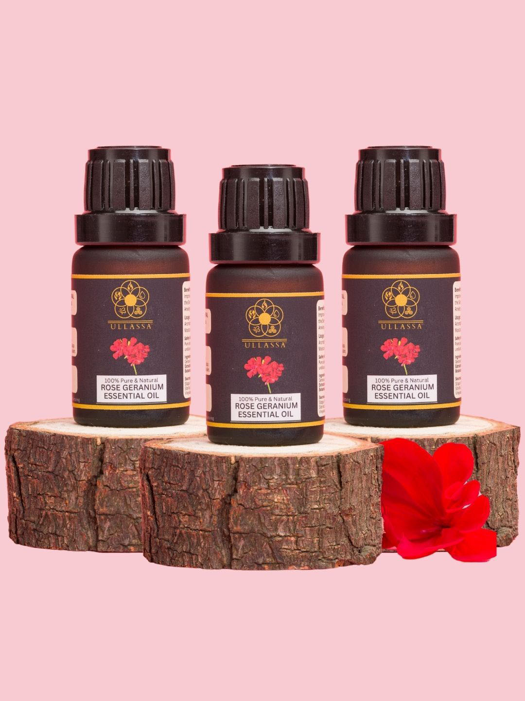 ULLASSA Set Of 3 Rose Geranium Essential Oil For Anti-Aging & Stretch Marks- 10 ml Each
