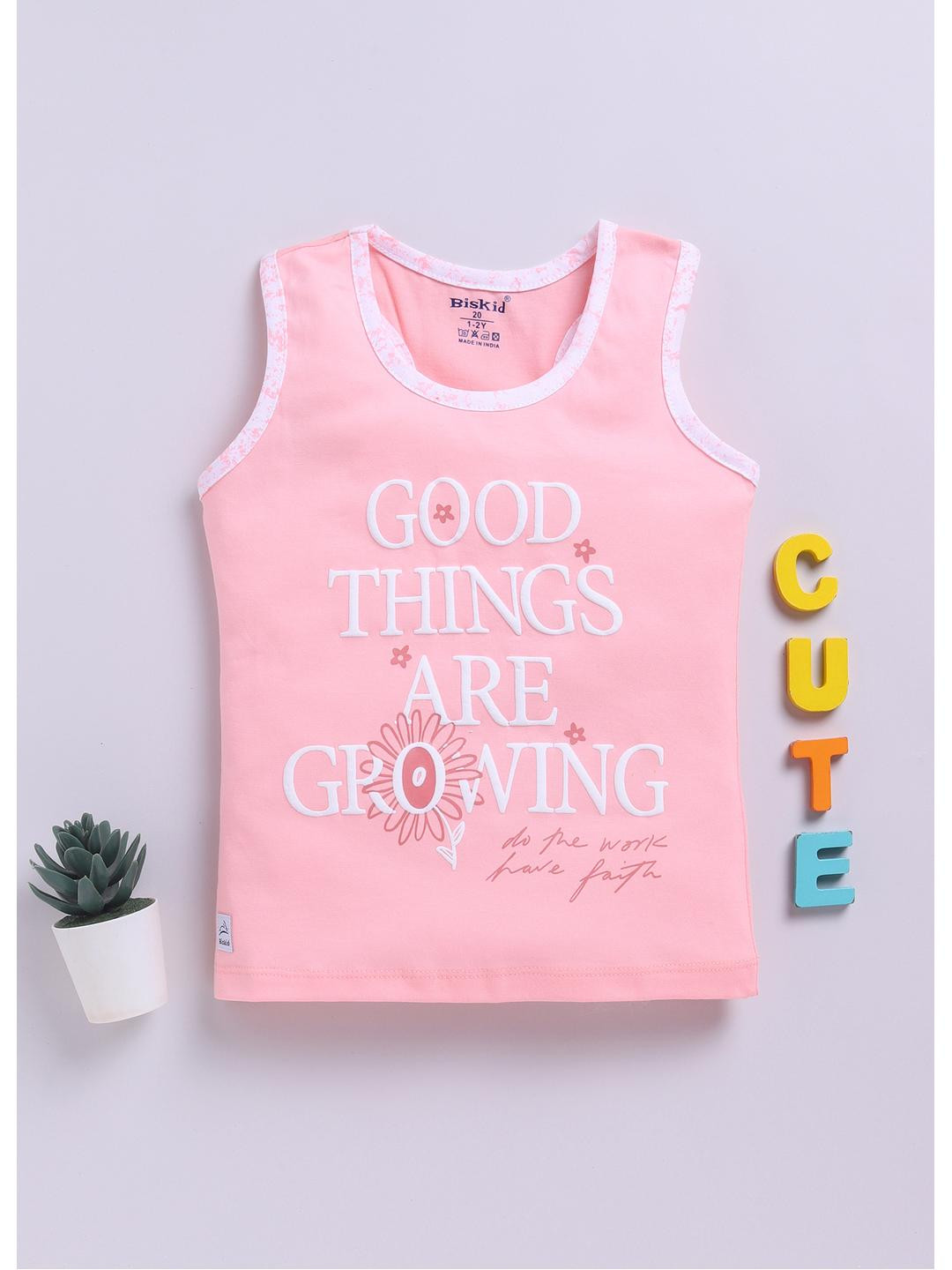 Biskid Pink Printed Cotton Tops