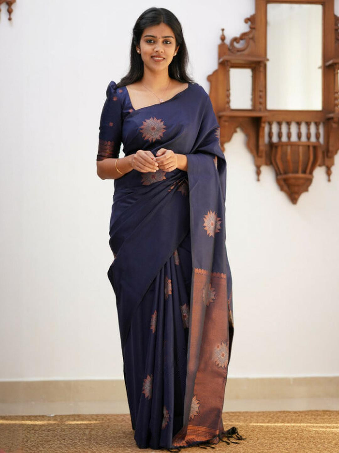 CaniBani Blue Silk Blend Banarasi Sarees