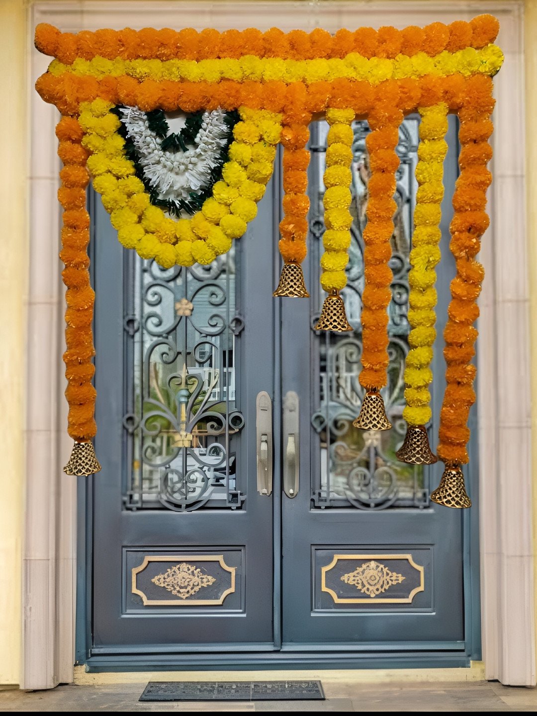 Nutts Yellow & Orange-Colored Marigold With Papergajra Bandhanwar Festive Decor