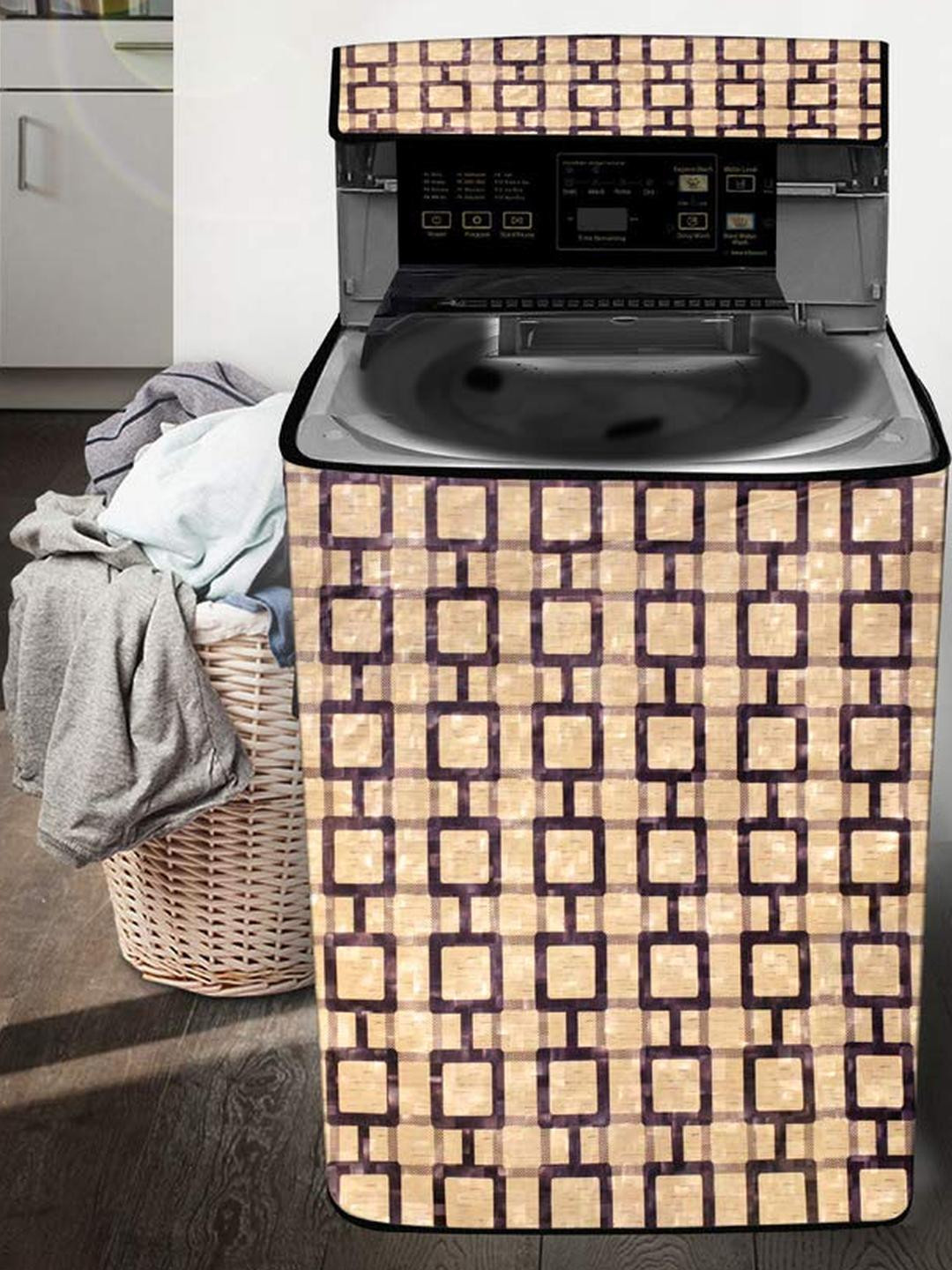 The Furnishing Tree Washing Machine Cover Lattice Pattern Beige Compatible for Whirlpool 10.5 Kg Fu