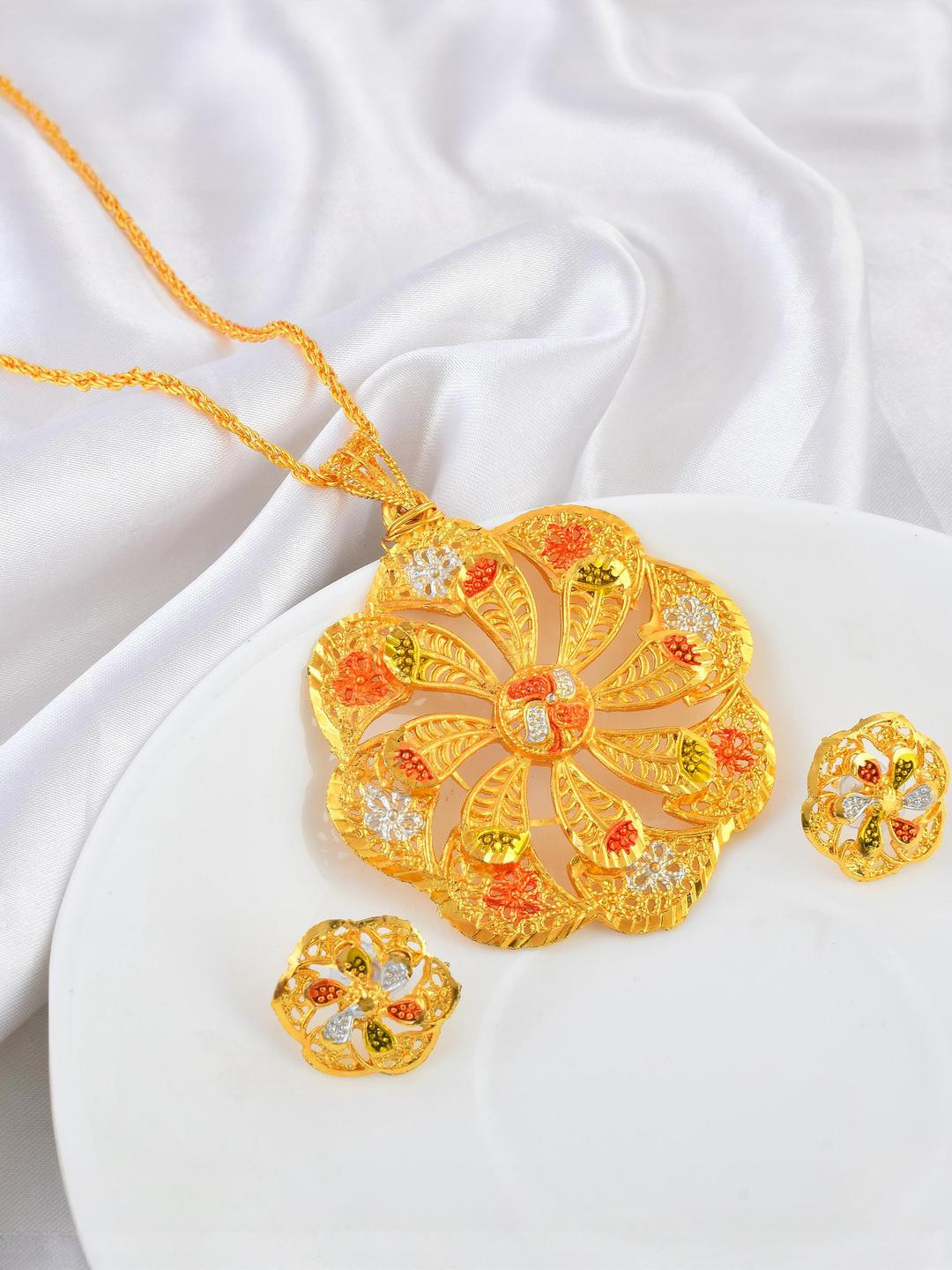 MEMOIR Micron Gold Plated Floral Meenakari Jewellery Set