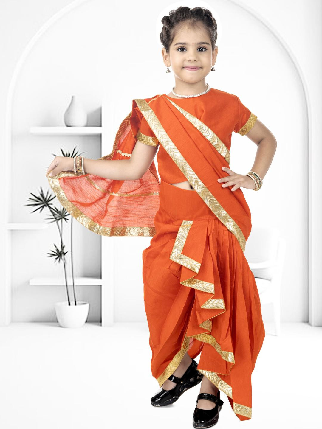 Smuktar garments Girls Orange Silk Blend Clothing Set