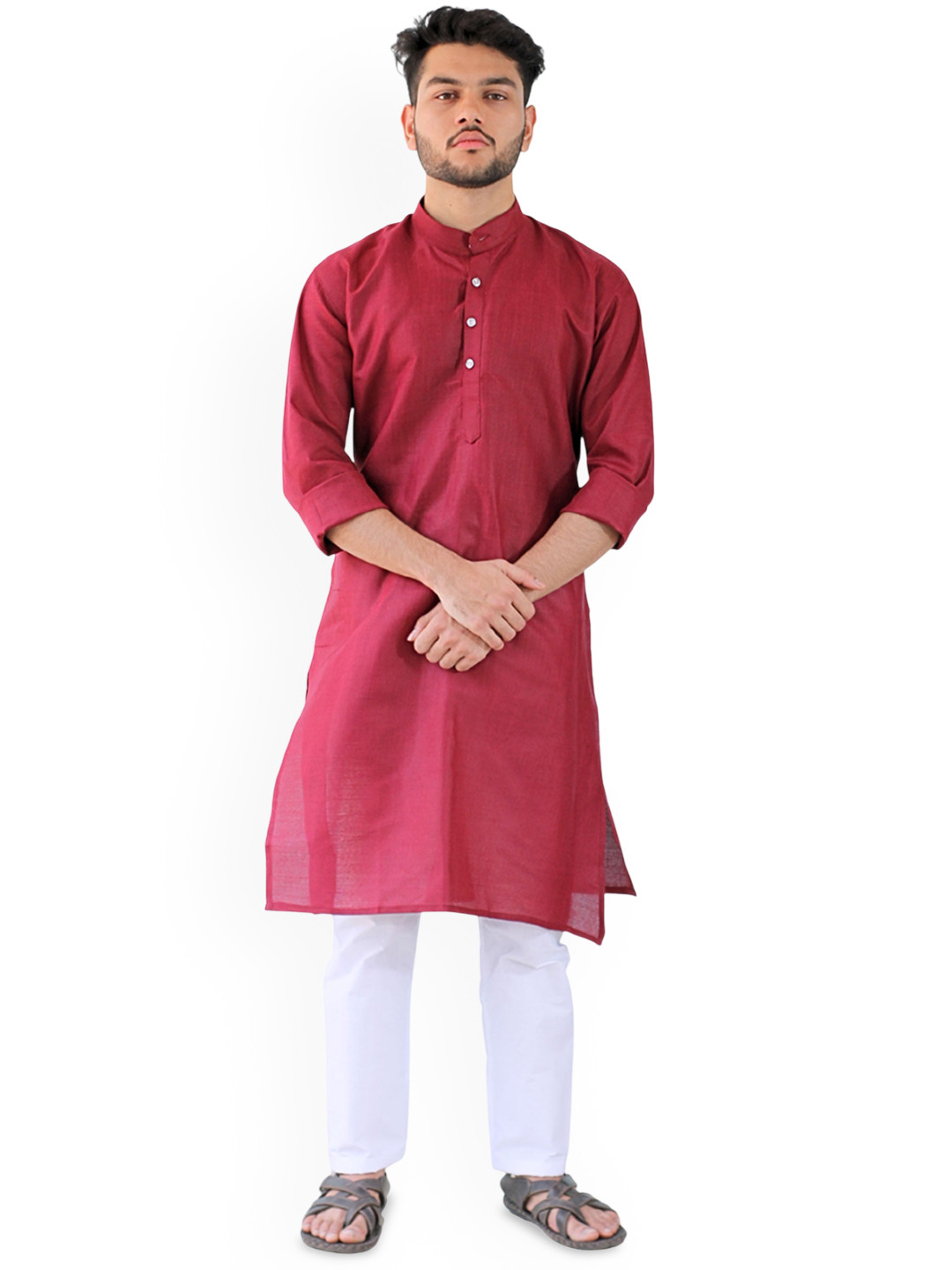 YOUTH ROBE Mandarin Collar Straight Kurta With Pyjamas