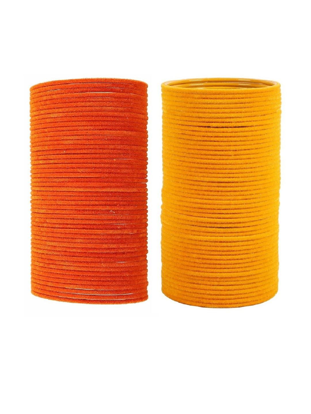 Guddan Set of 96 Orange & Haldi Metal Velvet Bangles