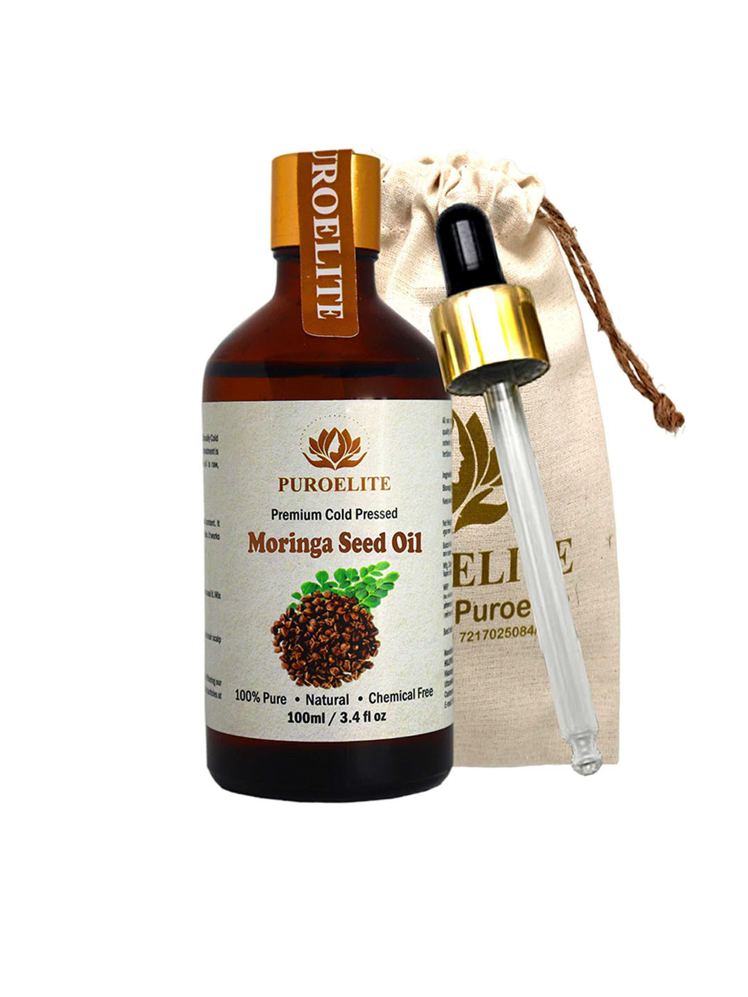 Puroelite Premium Cold Pressed Moringa Seed Oil With Dropper For Hair & Skin 100 ml