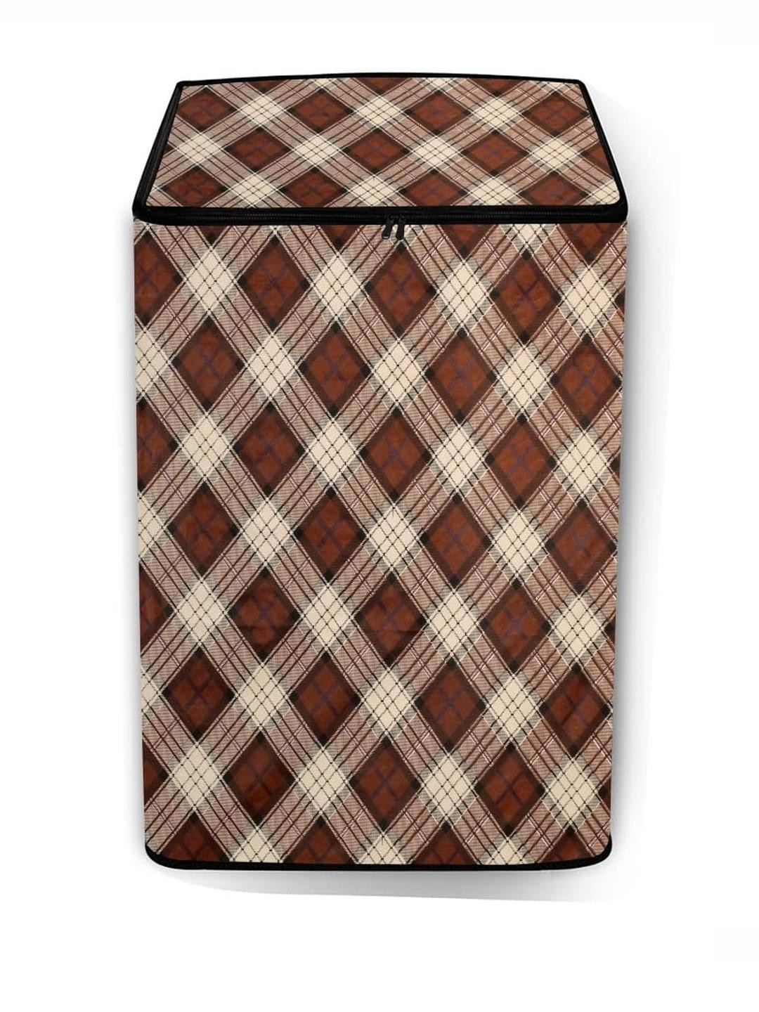 The Furnishing Tree Washing Machine Cover Checkered Pattern Beige Compatible for Whirlpool 9.5 kg F