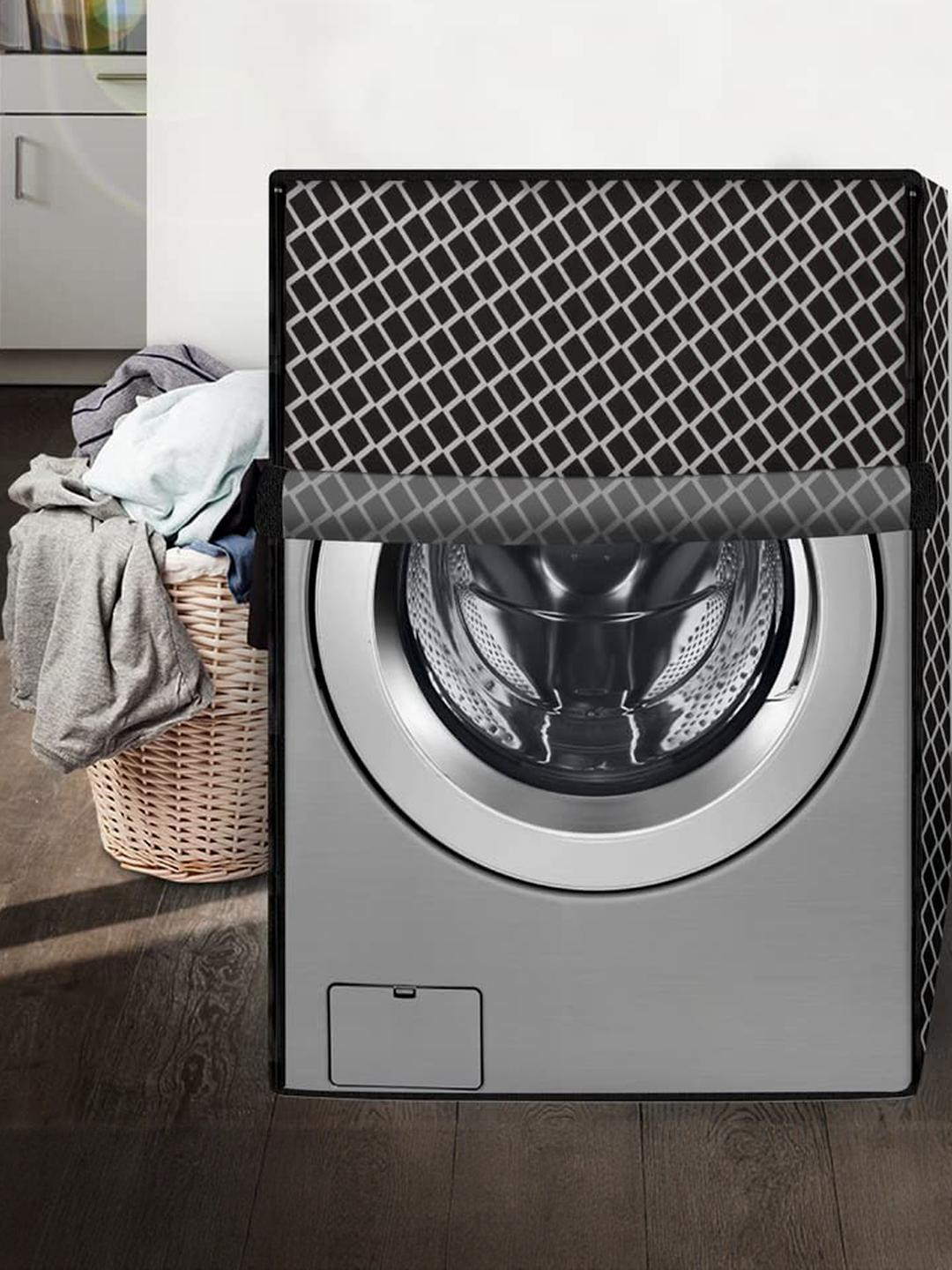 The Furnishing Tree Washing Machine Cover Check Grey Compatible for Bosch 8 Kg Fully-Automatic Fron