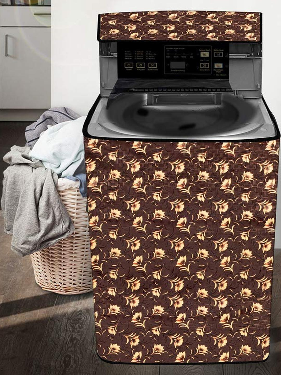 The Furnishing Tree Washing Machine Cover Floral Pattern Coffee Brown Compatible for Whirlpool 13 K