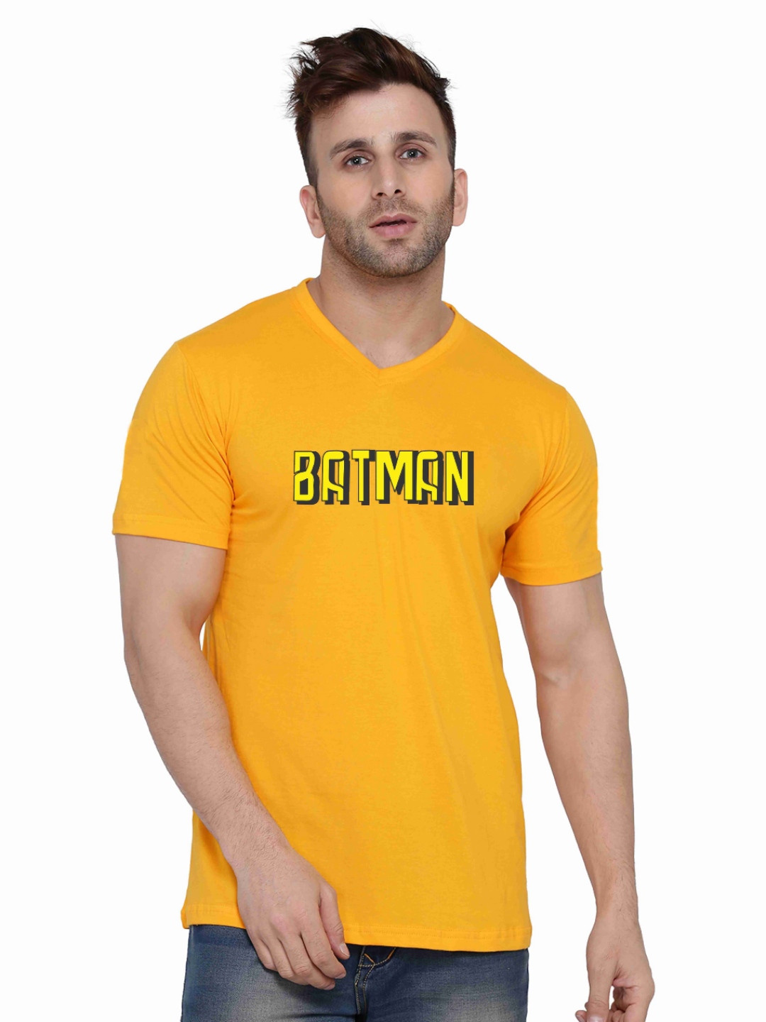 BEYOU FASHION Men Batman Typography Printed V-Neck T-shirt