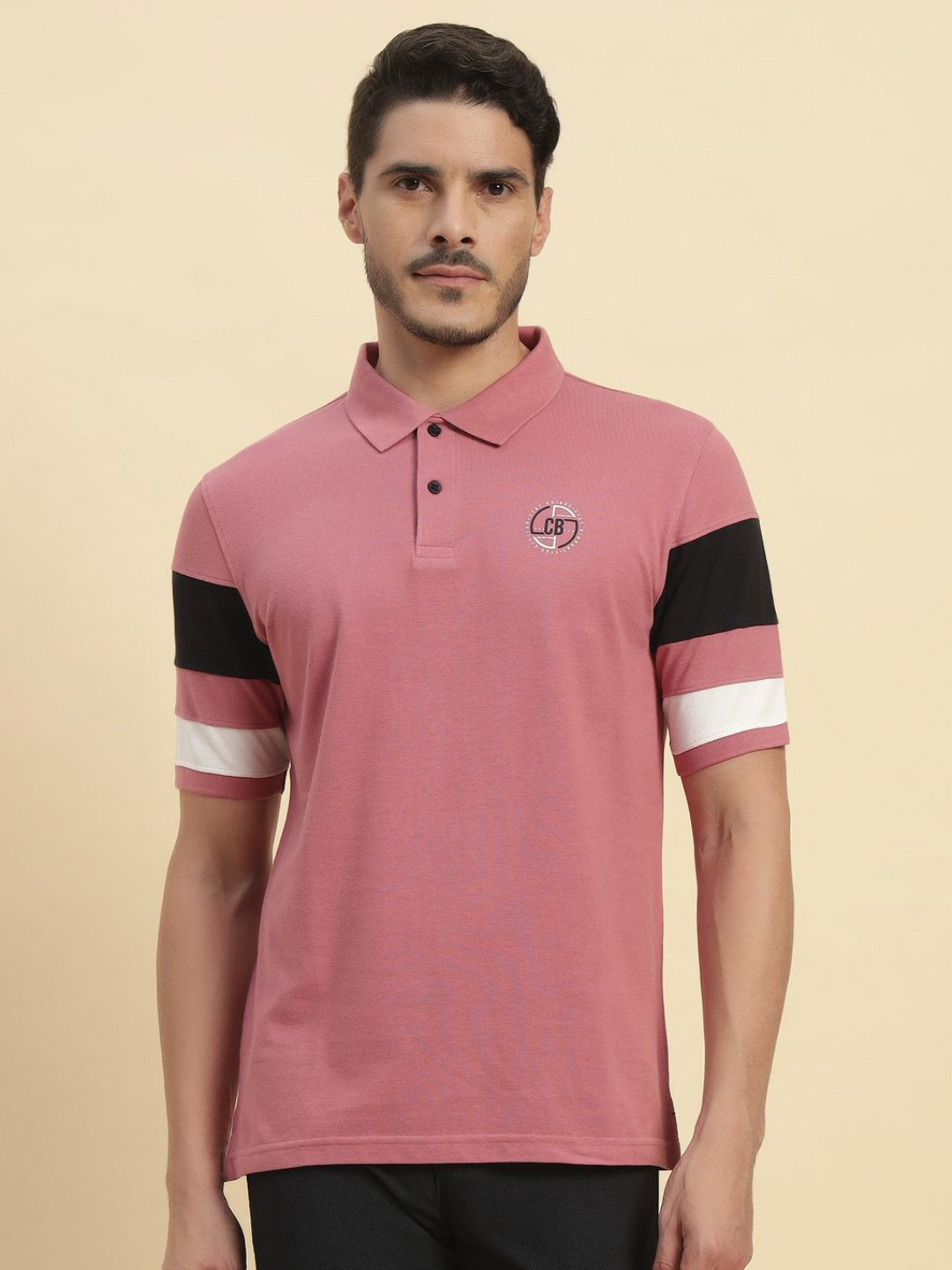 Cantabil Men Brand Logo Printed Polo Collar Cotton T-shirt