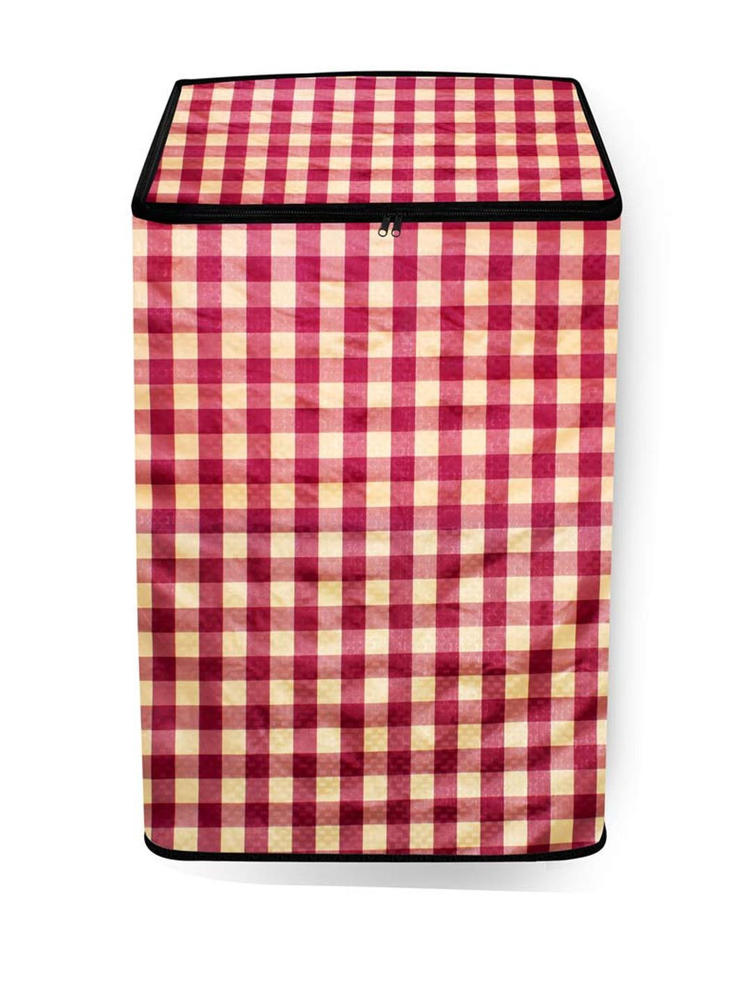 The Furnishing Tree Washing Machine Cover Plaid Pattern Maroon Compatible for Whirlpool 9.5 kg Full