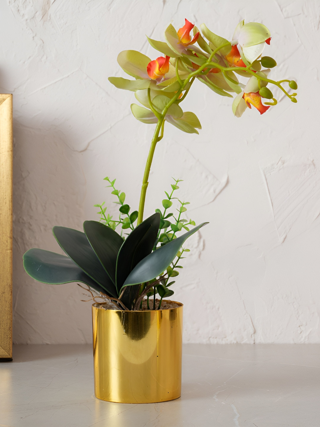 HOME 360 Green & Red Orchid Artificial Plant With Pot