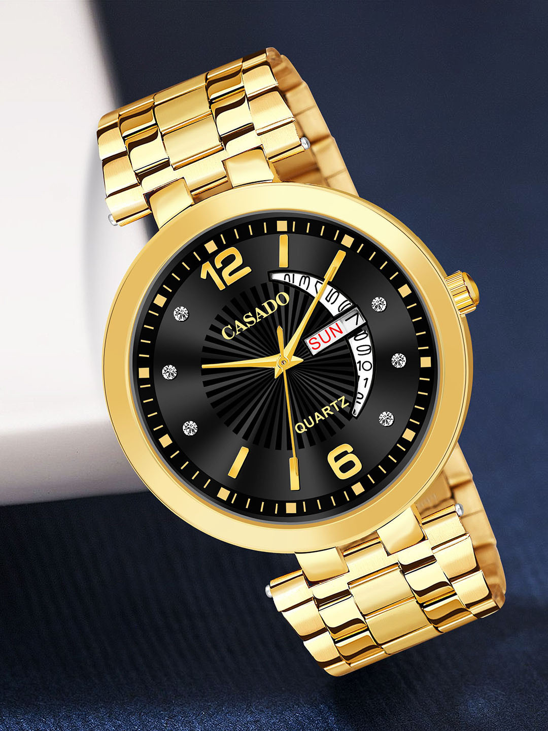 CASADO Men Embellished Dial & Stainless Steel Straps Analogue Watch CSD-633-BLACK-GOLD-DD