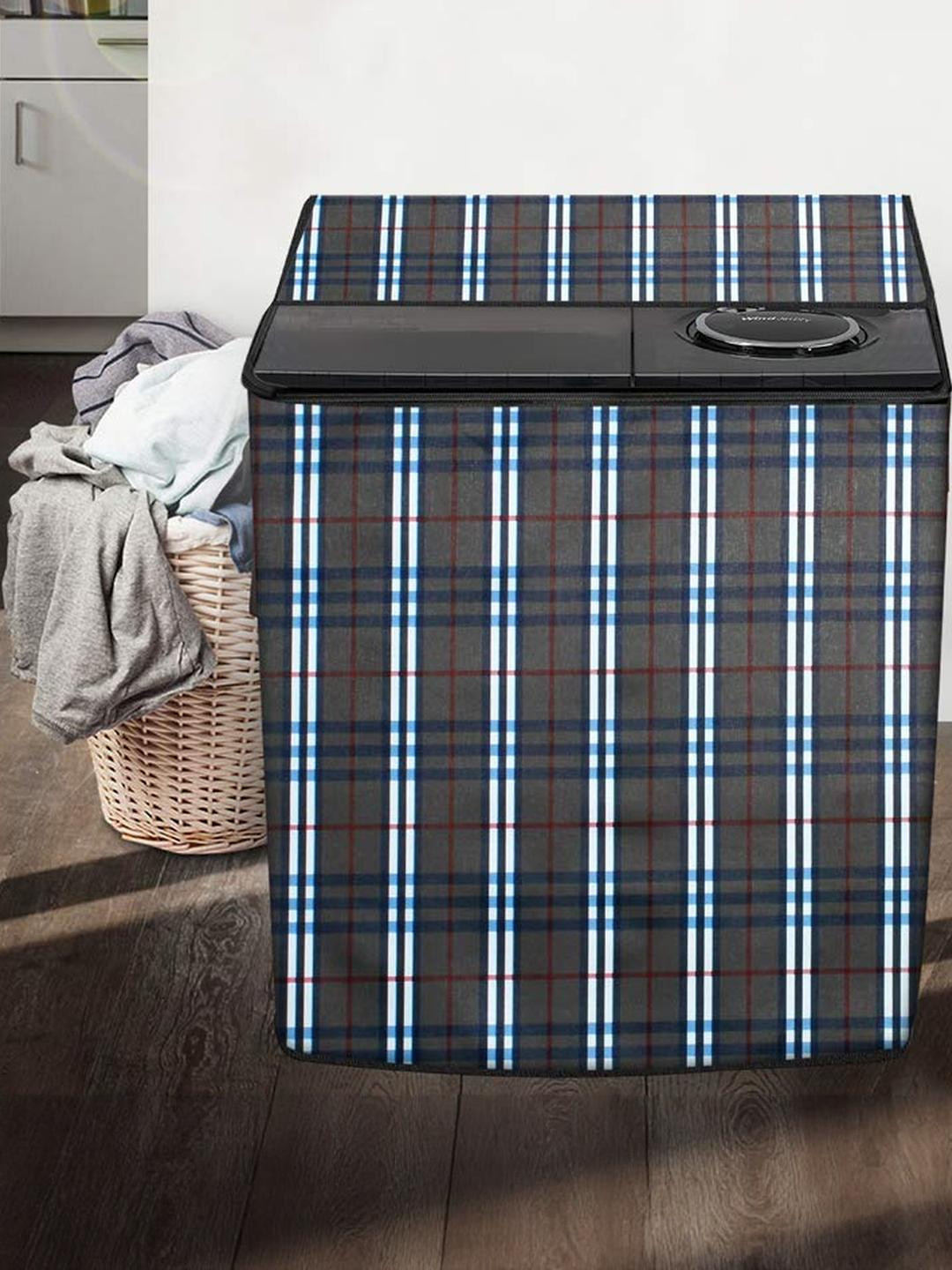 The Furnishing Tree Washing Machine Cover Check Black Compatible for GODREJ 6.8KG Semi-Automatic To