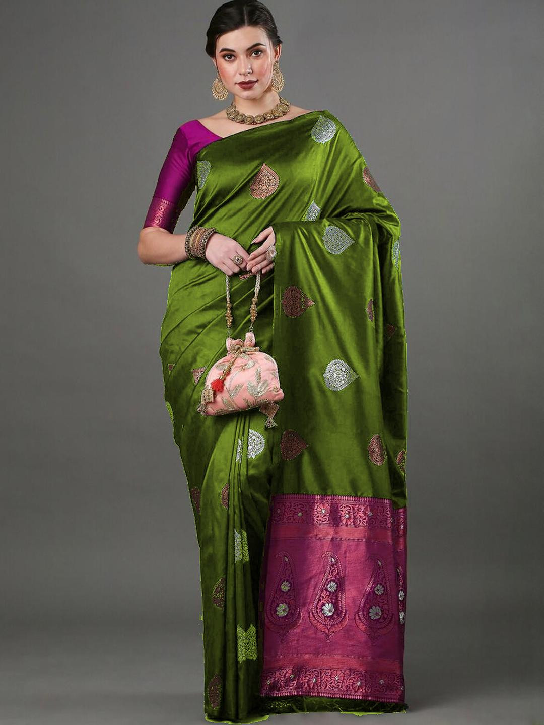 CaniBani Metallic Silk Blend Banarasi Sarees